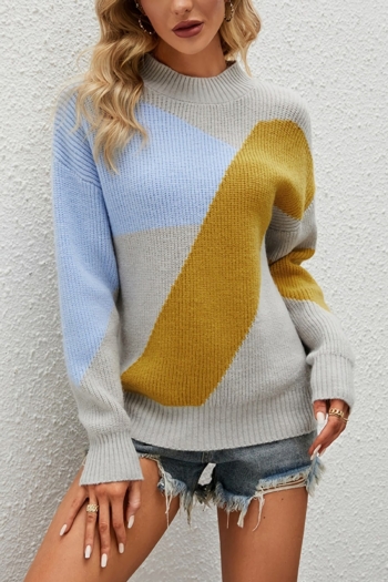autumn & winter new three colors contrast color knitted long sleeves loose casual sweater