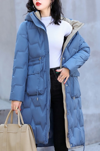 m-2xl plus size winter new 4 colors solid color non stretch long sleeve hooded single breasted drawstring design zip-up pockets stylish high quality warm thicken cotton overcoat
