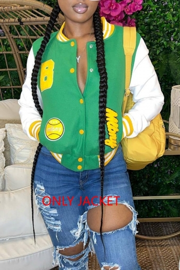 autumn new plus size five colors slight stretch letter embroidery pocket single-breasted fashion baseball jacket