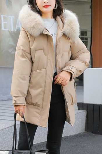 s-3xl plus size winter new plush decor non stretch hooded single breasted zip-up pockets stylish casual thicken cotton jacket