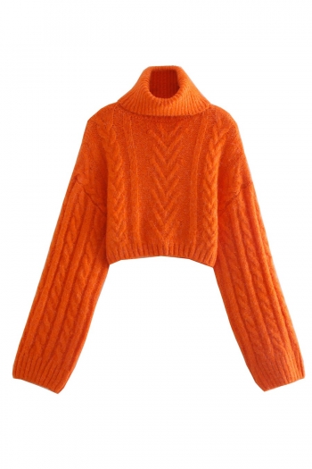 winter new pure color twist knitted slight stretch turtleneck stylish casual all-match sweater