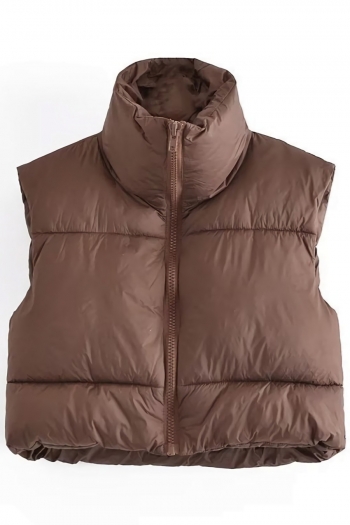 xs-l winter new 4 colors non-stretch zip-up drawstring stylish all-match crop puffer vest