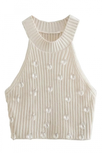 early autumn new solid color slight stretch crystal pendant exquisite all-match knitted tank top