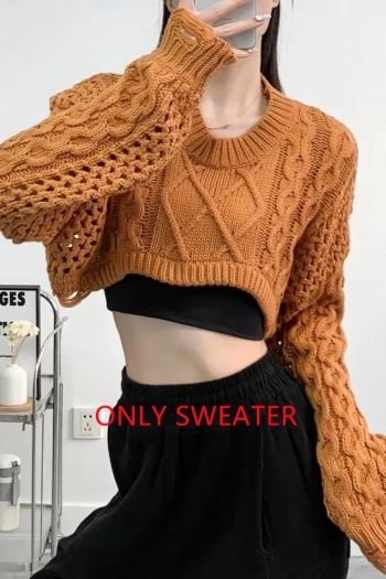 autumn & winter new 4 colors hollow twist knitted slight stretch stylish all-match high quality crop sweater(only sweater)