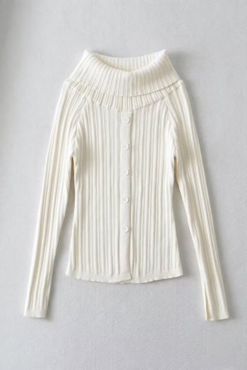 autumn new solid color slight stretch boat-neck single-breasted stylish all-match thin knitted sweater
