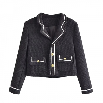 autumn & winter new textured tweed non-stretch single-breasted pocket stylish high quality crop college style blazer