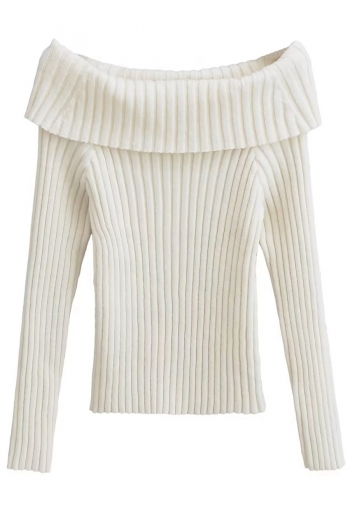 winter new three colors high stretch knitted off-the-shoulder solid color long sleeves slim stylish sweater