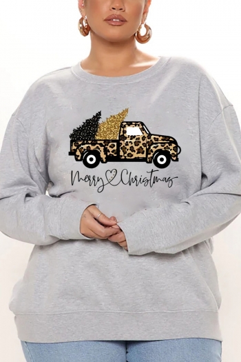 christmas style plus size winter new car & letter fixed printing slight stretch long sleeve sweatshirt(size run small)