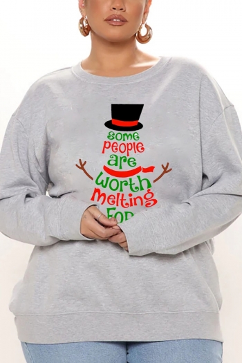 christmas style winter new plus size letter fixed printing slight stretch long sleeve sweatshirt#1(size run small)