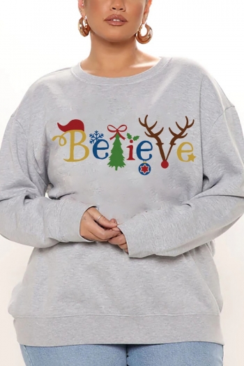 christmas style winter new plus size letter fixed printing slight stretch long sleeve sweatshirt#2(size run small)