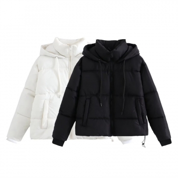 xs-l winter new solid color non-stretch zip-up pocket hooded drawstring high quality stylish warm cotton outerwear