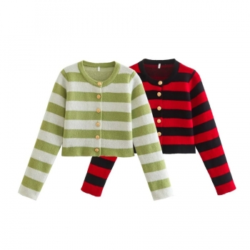 autumn & winter new stretch stripe knitted single-breasted long sleeves fashion casual sweater