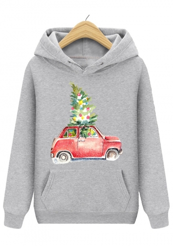 s-5xl christmas style winter new plus size car & tree fixed printing slight stretch hooded pocket loose casual sweatshirt#9
