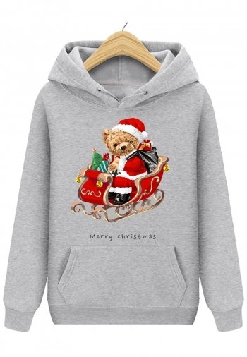s-5xl christmas style winter new plus size cartoon bear & letter fixed printing slight stretch hooded pocket loose casual sweatshirt#10