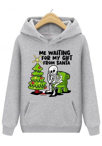 s-5xl christmas style winter new plus size cartoon skull & letter fixed printing slight stretch hooded pocket loose casual sweatshirt#12