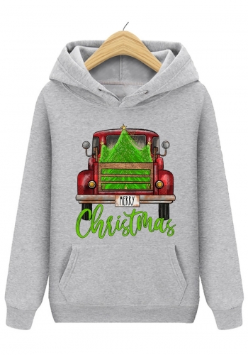 s-5xl christmas style winter new plus size car & letter fixed printing slight stretch hooded pocket loose casual sweatshirt#13
