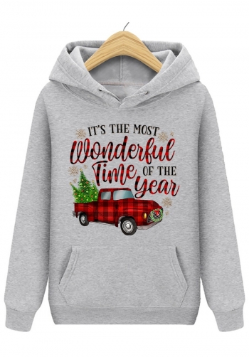 s-5xl christmas style winter new plus size car & letter fixed printing slight stretch hooded pocket loose casual sweatshirt#16