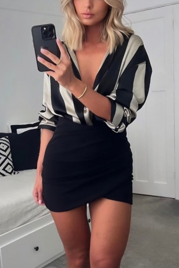 stylish four colors casual stripe long sleeve inelastic single breasted blouse