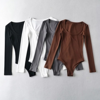 autumn new 4 colors slight stretch long sleeve stylish all-match bodysuit