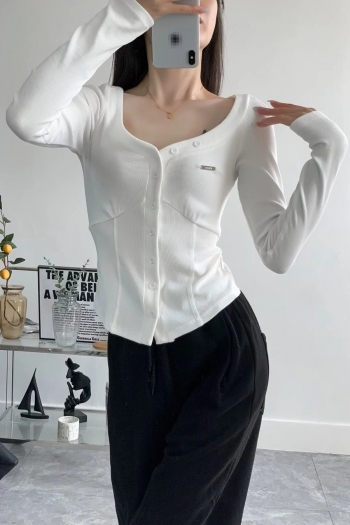 autumn new 4 colors slight stretch single-breasted stylish slim all-match top