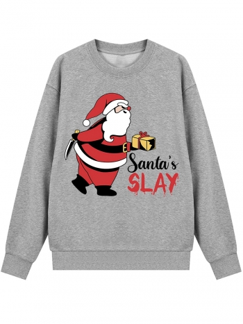 s-5xl christmas style winter new plus size santa claus & letter fixed printing slight stretch long sleeve casual simple sweatshirt#20