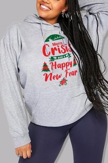 s-5xl christmas style winter new plus size letter fixed printing slight stretch hooded pocket casual all-match sweatshirt#4