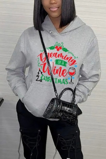 s-5xl christmas style winter new plus size letter fixed printing slight stretch hooded pocket casual all-match sweatshirt#6