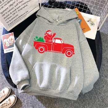 s-5xl christmas style winter new plus size santa claus & car fixed printing slight stretch hooded pocket casual all-match sweatshirt#1