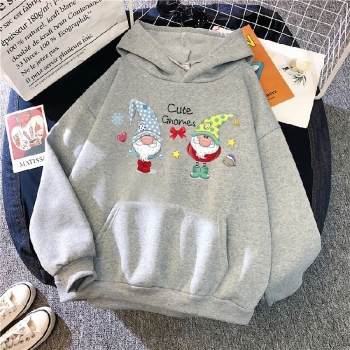 s-5xl christmas style winter new plus size santa claus & letter fixed printing slight stretch hooded pocket casual all-match sweatshirt#2