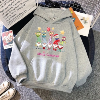 s-5xl christmas style winter new plus size santa claus & letter fixed printing slight stretch hooded pocket casual all-match sweatshirt#7