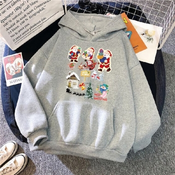 s-5xl christmas style winter new plus size santa claus & letter fixed printing slight stretch hooded pocket casual all-match sweatshirt#9
