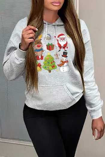 s-5xl christmas style winter new plus size santa claus & snowman fixed printing slight stretch hooded pocket casual all-match sweatshirt#10