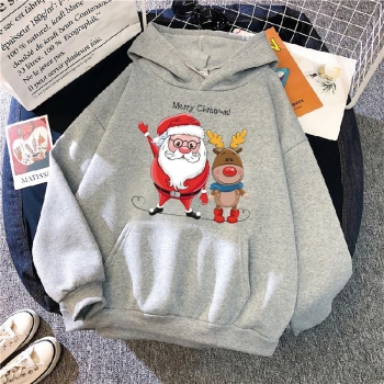 s-5xl christmas style winter new plus size santa claus & letter fixed printing slight stretch hooded pocket casual all-match sweatshirt#12