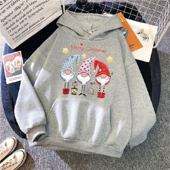 s-5xl christmas style winter new plus size santa claus & letter fixed printing slight stretch hooded pocket casual all-match sweatshirt#13