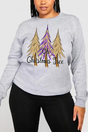 s-5xl christmas style winter new plus size tree & letter fixed printing slight stretch long sleeve loose casual all-match sweatshirt#5