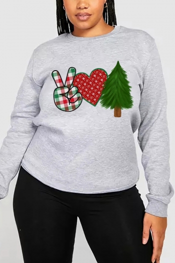 s-5xl christmas style winter new plus size heart pattern & tree fixed printing slight stretch long sleeve loose casual all-match sweatshirt#6