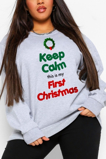 s-5xl christmas style winter new plus size letter fixed printing slight stretch long sleeve loose casual all-match sweatshirt#10