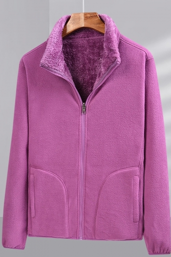 m-4xl plus size winter new 5 colors slight stretch coral fleece zip-up pocket stylish warm reversible outerwear
