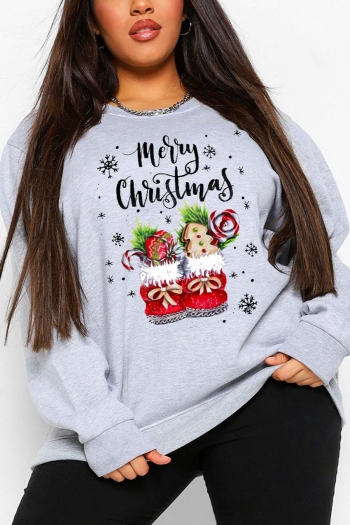 s-5xl christmas style winter new plus size letter & snowflake fixed printing slight stretch long sleeve loose casual all-match sweatshirt#12