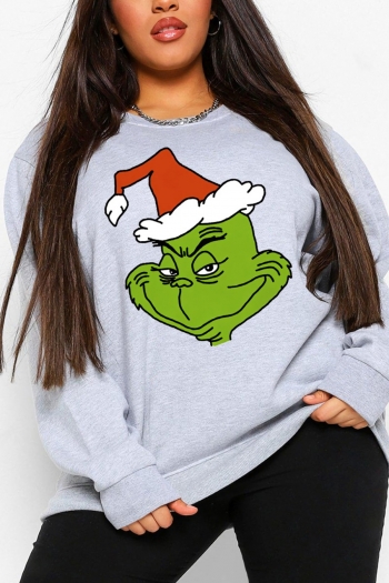 s-5xl christmas style winter new plus size cartoon pattern fixed printing slight stretch long sleeve loose casual all-match sweatshirt#15