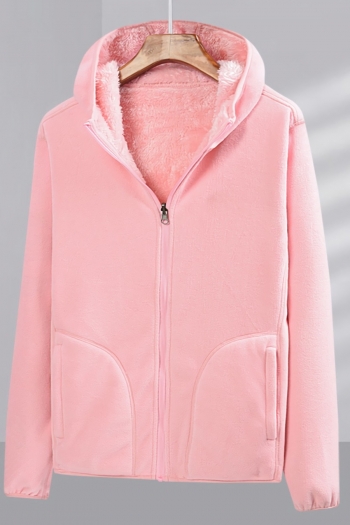m-4xl plus size winter new 5 colors slight stretch coral fleece zip-up pocket hooded stylish warm reversible outerwear