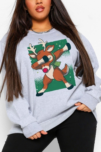 s-5xl christmas style winter new plus size cartoon deer fixed printing slight stretch long sleeve loose casual all-match sweatshirt#16