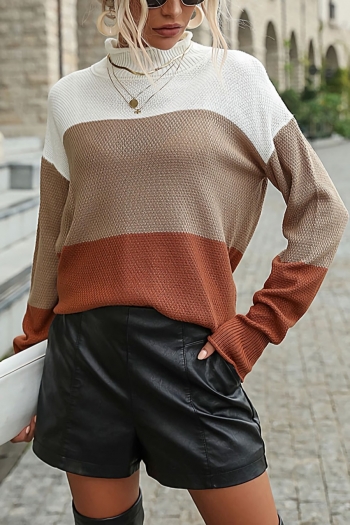 autumn new stylish contrast color patchwork slight stretch loose knitted casual thin sweater