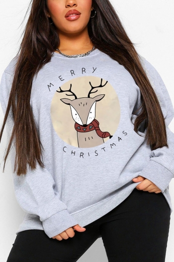 s-5xl christmas style winter new plus size deer & letter fixed printing slight stretch long sleeve loose casual all-match sweatshirt#17