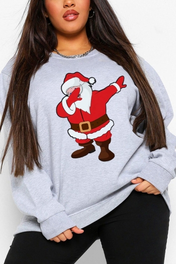 s-5xl christmas style winter new plus size santa claus fixed printing slight stretch long sleeve loose casual all-match sweatshirt#18