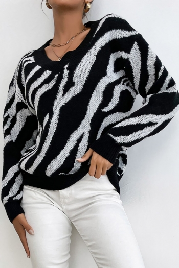 autumn new stylish zebra printing slight stretch loose knitted casual thin sweater