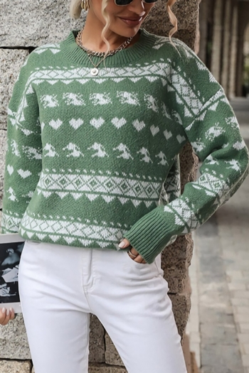 christmas new stylish contrast color slight stretch knitted loose round neck casual thin sweater