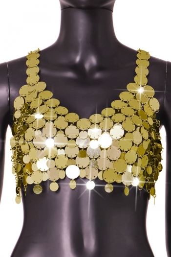 summer new stylish solid color acrylic sequins hollow sling metal chain explosion sexy vest