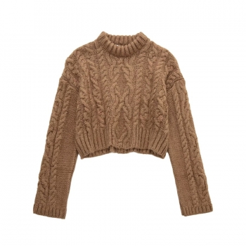winter new pure color twist knitted slight stretch stylish all-match high quality crop sweater