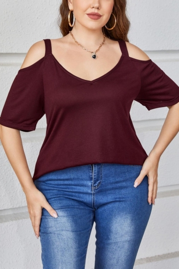 xl-4xl plus size summer new stylish solid color hollow short sleeve casual top